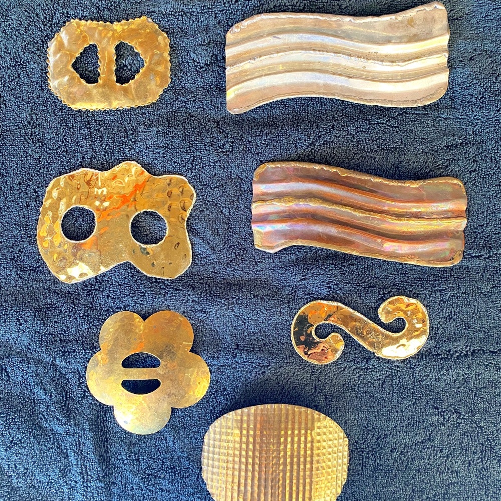 Gold, bronze, silver, copper metal abstract belt buckles
